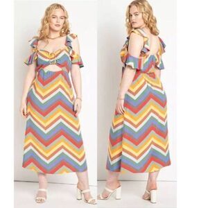 Eloquii Women Plus Size Ruffle‎ Strap Printed Dress